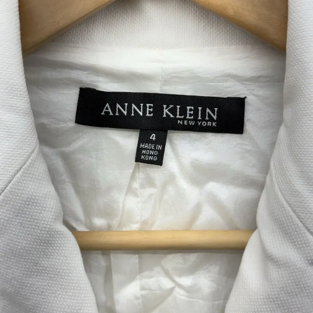Anne Klein NY Size 4 White Peacoat Double Breasted 4‎ Button Pocket Jacket READ